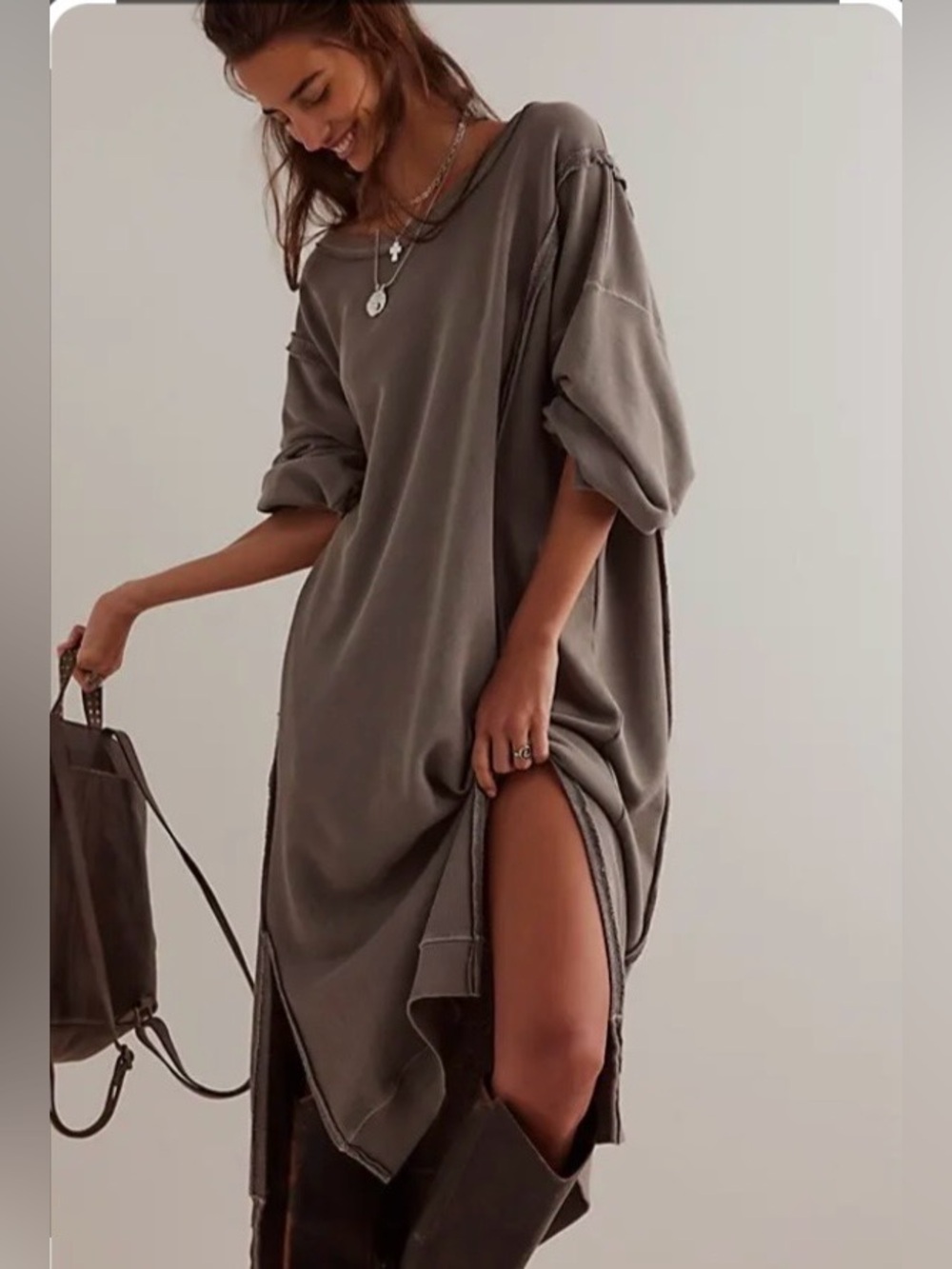 NWOT We The Free Camden Maxi Sweatshirt in Burgundy- S oversized